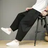 Pantalones anchos fluidos, ligeros, estilo chino nuevo, corte holgado, pantalones frescos de seda helada de verano, talla grande, pantalones cropped para hombre de estilo tradicional chino