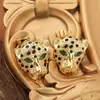 Joyería Transfronteriza Europea y Americana Chapado en Cobre Zircón Verde Oro Real Animal Cabeza de Leopardo Personalidad Tendencia Hip Hop Colgante Collar Mujer Venta al por Mayor