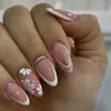 Piezas Populares de Uñas para Comercio Exterior, Colección Floral Fresca Estilo Europeo y Americano, Uñas Francesas Largas Almendradas, Uñas Postizas al por Mayor