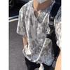Camiseta Masculina de Verão Nova Estilo Americano Solta Ins Moderna Casual Manga Curta Decote V Tie-Dye
