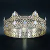 Concurso de Belleza Nupcial Europeo y Americano Corona Grande Tiara Reina Aleación Pedrería Corona Barroca Corona de Rey para Hombres Británicos