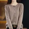 Cárdigan de Punto con Cuello Redondo para Mujer, Chaqueta de Punto con Patrón de Osmanthus para Mujer, Cárdigan Suelto de Punto para Otoño Transfronterizo, Camiseta Base de Punto de Manga Larga para Mujer