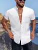 2025 Novo Verão Amazon Europeia e Americana Transfronteiriça Camisa Masculina Casual Gola Henry Bolso Manga Curta Atacado