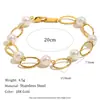 Pulsera Retro Hecha a Mano Versátil Simple y Exquisita de Acero Inoxidable Chapado en Oro de 18K con Perlas de Imitación para Mujer, Transfronteriza Europea y Americana