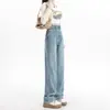 Forro polar Engrosado Otoño e Invierno 2024 Azul Explosiones Nuevos Jeans de Pierna Ancha Adelgazantes de Cintura Alta Pantalones Rectos de Talla Grande para Mujer Forma de Pera