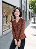 Conjunto de camisa de outono para mulheres de meia-idade e idosas, roupa fina estilo chinês para vovó, cardigã estiloso e elegante