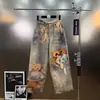 2025 Nuevo Invierno Retro Dibujos Animados Oso Estampado Reductor de Edad Moda Callejera Jeans Rectos de Cintura Alta