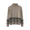 Suéter de punto 100% lana con botones, cuello semiabierto para mujer, suéter grueso, nuevo estilo de otoño e invierno, patrón Fair Isle, manga larga, moderno y a la moda