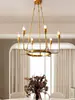 Lámpara de araña estilo americano, lámpara simple de cobre rústico para sala de estar, luz de vela para comedor y dormitorio, luminaria romántica retro francesa