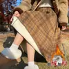 Falda de lana a cuadros para mujer, invierno retro de cintura alta, falda amplia, falda de línea A con forro polar, falda de longitud media con un look sofisticado