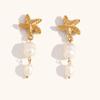 Temperamento Europeo y Americano Moda Transfronteriza Joyería Simple Acero Inoxidable Chapado en Oro de 18K Estrella de Mar Colgante de Perla Pendientes de Borla para Mujer