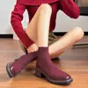 Botines gruesos estilo Martin para mujer, populares botines de tobillo de tacón alto color burdeos, nuevos botines cortos estilo británico 2026 para jinetes menudas