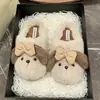 Pantufas de algodão de cachorrinho fofo para mulheres, inverno, casa, interior, quentes, pelúcia, sola macia, leve, bico fechado, pantufas fofas