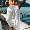 Pantalones Jogger de Lino para Hombre Nuevos, Pantalones de Playa de Verano con Bolsillos, Cordón, Cintura Elástica, Color Sólido, Cómodos y Transpirables