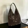 Bolsa Feminina 2026 Novo Estilo Celebridade da Internet Veludo Cor Color Block Bordado Retrô Grande Capacidade Bolsa Tote de Mão Ombro Único Bolsa de Axila