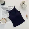Camisola acanalada de color liso con copas en el pecho, chaleco cálido de otoño e invierno, modelo nuevo, camisola integrada con copas en el pecho, versátil para usar como prenda interior o exterior