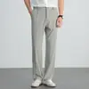 Pantalones Casuales para Hombre Primavera/Verano Pantalones de Traje Rectos de Seda Cintura Elástica Delgados No Planchar Sensación de Hielo Pantalones de Lino para Hombres Jóvenes