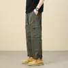 Overoles Talla Grande para Hombre Primavera y Otoño Marca de Moda Pierna Ancha Pantalones Casuales Pierna Ancha Verde Militar Pantalones Talla Grande