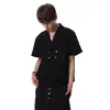 Camiseta Curta da Moda para Homens, Casual Solta de Verão, Design de Gola de Terno Dupla Face, Top Elegante com Gola Reversível