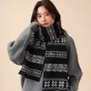 Cachecol de Tricô Dupla Face Padrão Fair Isle Floco de Neve Feminino Outono e Inverno Atmosfera Coreana Cachecol Espesso Quente Lenço Retro