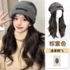Sombrero y Peluca para Mujer, Gorro de Punto de una Pieza con Cabello Largo y Rizado, Extensiones de Cabello de Ola Grande, Gorro Peluca Gris, en Stock para Entrega Directa
