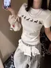 Celebridade Jennie Kim Colar de Pérolas Jennie Cachorro Cinza Mesmo Estilo Americano Sexy Curta Magra Camiseta de Manga Curta