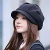 Boina de lana estilo coreano con forma de nube para mujer, otoño e invierno, sombrero octogonal versátil de moda, moda casual, sombrero artístico de pintor