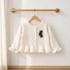 Nuevo cárdigan de punto dulce de otoño con cuello de muñeca, vestido de manga larga de lunares, conjunto de dos piezas para niñas