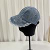 Chapéu de equitação jeans feminino verão desfiado desgastado lavado proteção solar proteção solar aba larga emagrecimento facial chapéu de sol