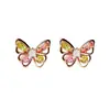 Pendientes de Plata de Ley 925 con Mariposa y Turmalina para Mujer, Pendientes Huecos de Circonita de Color Dopamina Fresco, Nuevo Estilo de Verano