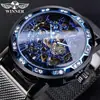 Vencedor vencedor 614 Relógio Masculino Moda Casual Popular Strass Malha Oca Banda Manual Relógio Mecânico