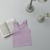 Colete Renda com Gola Babado Cruzado Europeu e Americano para Meninas com Design Jacquard Cruzado nas Costas Inteligente Roupa Infantil Camiseta para Bebê Menina