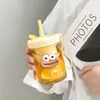 [Vidrio Espesado] Taza Portátil Linda de Alto Valor con Tapa para Popote Taza de Agua Boca Grande Pegatina