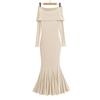 Vestido loto nuevo de principios de primavera 2024 con hombros descubiertos paso a paso para mujer, vestido tubo ajustado sexy de alta gama para chica hot