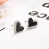 Pendientes de Corazón Negro con Diamantes para Mujer, Frescos y Dulces, Diseño Sencillo de Nicho, Pendientes de Exquisito Temperamento de Alta Gama