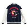 Chaqueta de Béisbol Bordada con Manzana de Marea Nacional Americana para Hombre y Mujer Diseño Retro de Bloques de Color Sentido del Diseño Nicho Holgada Casual Chaqueta Abrigo