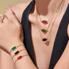 Omacar Juego de Collar y Pulsera con Colgante de Flor de Cinco Hojas Cuadrada de Zircón con Garras Talladas, Acero Inoxidable, Piedra de Cristal Natural