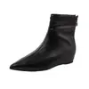 Botines de Tobillo Estilo Coreano de Nicho con Punta y Aumento Oculto de Altura Botas Martin Botas para Mujer Otoño Invierno Nuevos Botines Cortos Simples con Forro de Felpa