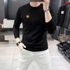 Camisa masculina de gola redonda de manga comprida máquina de outono Nova abelha de strass quente que assenta a camisa confortável respirável e fina camisa masculina moda