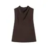 Comércio Exterior Atacado Outono Novo Feminino Estilo Europeu e Americano Gola Plissada Cor Sólida Sem Mangas Simples Top Colete