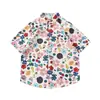 Camisa azul ligera de verano con cuello cubano para vacaciones en la playa para hombres y mujeres, corte holgado moderno, talla grande, camisa hawaiana de manga corta
