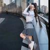 Falda Clásica de Cuatro Barras Delantera Corta Trasera Larga Plisada para Mujer TB Primavera y Otoño Estilo Universitario Moda Trendy para Viajeras Falda Adelgazante