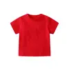 Camiseta infantil de verão com fivela no ombro, camiseta infantil de algodão de cor sólida, roupas de manga curta, camisa de base de meia manga para bebê, roupas superiores