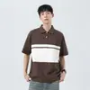 Camisa Polo de Manga Corta para Hombre, Estilo Maduro de Gama Alta, Nuevo Estilo de Verano, Camiseta Retro con Cuello de Solapa de Color Contrastante, Top para Hombre, Camisa Polo
