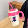 Vaso de agua con pajita de gran capacidad y alto valor para niñas, bonito vaso de hielo portátil de acero inoxidable 316 de una tonelada