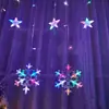 Cadena de luces de cortina de estrella de cinco puntas, luz de cortina de estrella y luna, decoración de habitación de Navidad, luces de colores de copo de nieve, luces intermitentes para ambiente de camping al aire libre