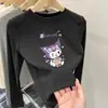 Camiseta Térmica Base Infantil Kuromi 2025 Inverno Nova Moda Top Espesso de Gola Redonda para Bebês