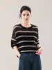 Fábrica de origen suéter de punto de seda helada de 16 puntadas, cuello redondo, ajuste holgado, top hueco de manga larga, ropa de mujer para primavera y verano, venta al por mayor y hecho a medida