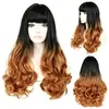 Peluca completa europea y americana transfronteriza para mujer, color degradado, ondas grandes, con flequillo, cabello largo rizado, set de peluca completa, disponible para venta al por mayor