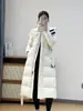 Chaqueta de plumas de alta gama para mujer, larga, con capucha, entallada en la cintura, nueva, GB 90, abrigo de plumón de pato blanco, gabardina de temperamento al por mayor